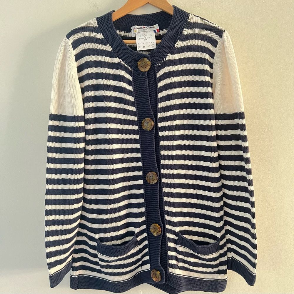 Charles Anastase 1979 Cardigan Sweater Vintage Striped Size Large French